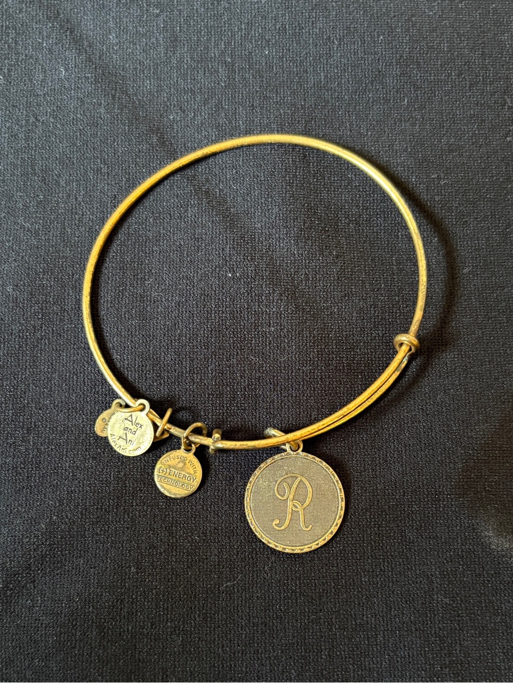 Alex and Ani Gold 'R' Initial Disc Charm Bangle